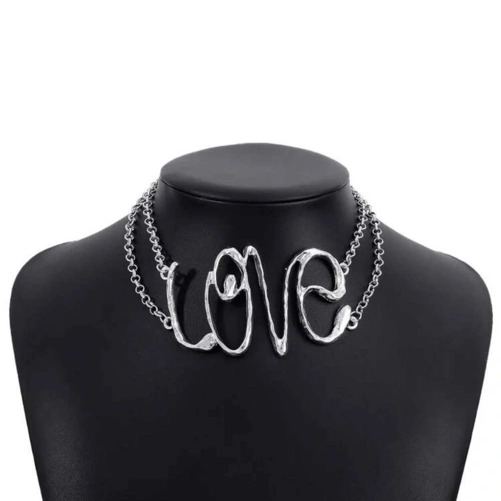 Love Letter Necklace, Metal Texture, Hip Hop Creative Pendant Necklace - Picture 2 of 4